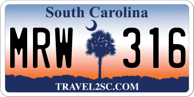 SC license plate MRW316