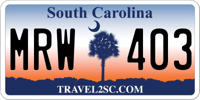 SC license plate MRW403