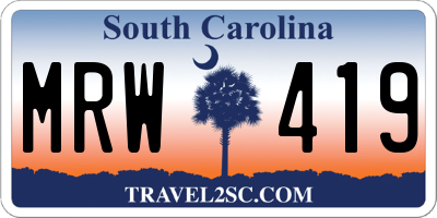 SC license plate MRW419