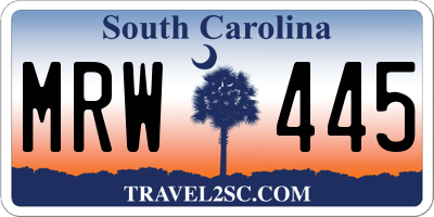 SC license plate MRW445
