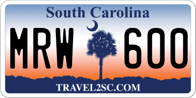 SC license plate MRW600