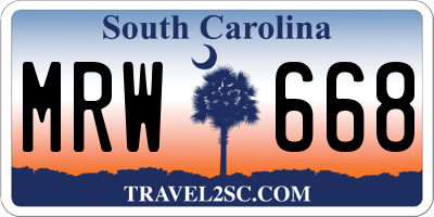 SC license plate MRW668
