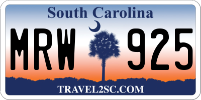SC license plate MRW925