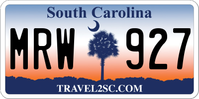 SC license plate MRW927