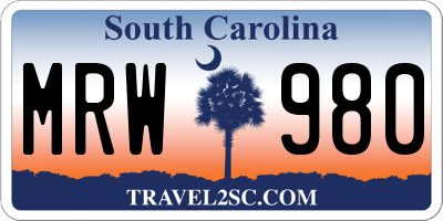 SC license plate MRW980