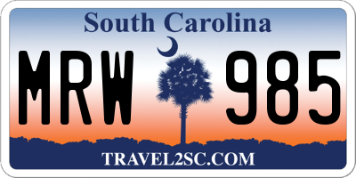 SC license plate MRW985