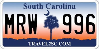 SC license plate MRW996