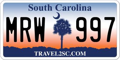 SC license plate MRW997
