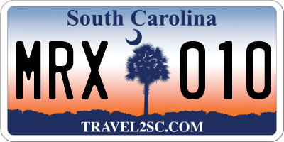 SC license plate MRX010