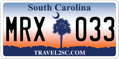 SC license plate MRX033