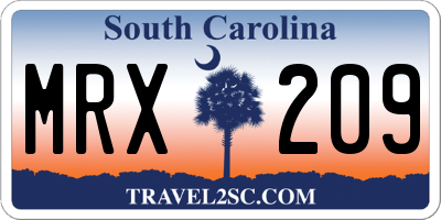 SC license plate MRX209