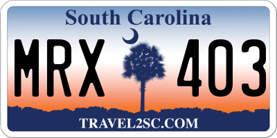 SC license plate MRX403