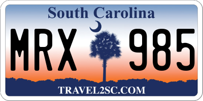 SC license plate MRX985