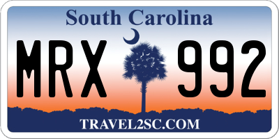 SC license plate MRX992