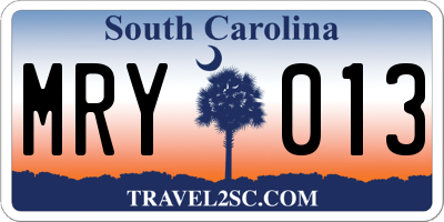SC license plate MRY013