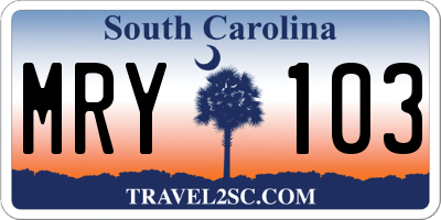SC license plate MRY103