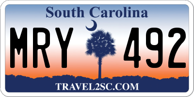 SC license plate MRY492