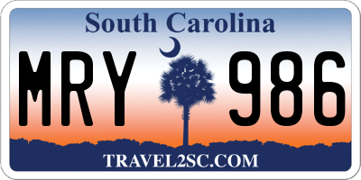 SC license plate MRY986