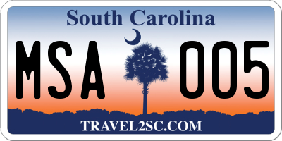 SC license plate MSA005
