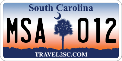 SC license plate MSA012