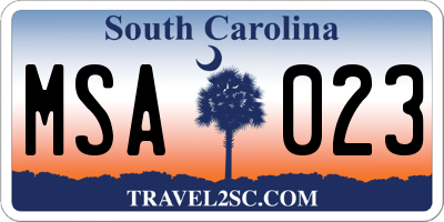 SC license plate MSA023
