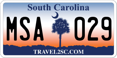 SC license plate MSA029
