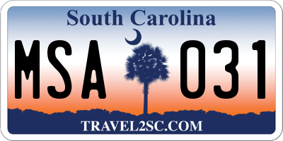 SC license plate MSA031