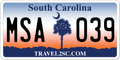 SC license plate MSA039