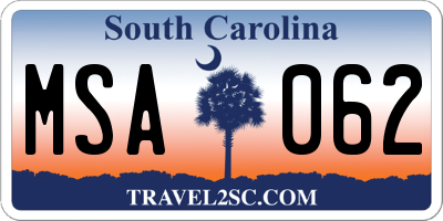SC license plate MSA062