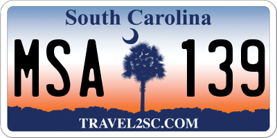 SC license plate MSA139