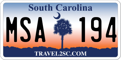 SC license plate MSA194