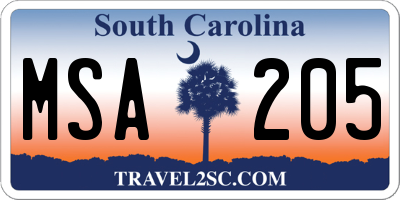 SC license plate MSA205
