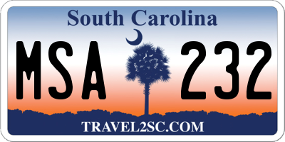 SC license plate MSA232