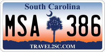 SC license plate MSA386