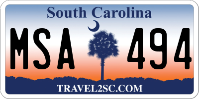 SC license plate MSA494
