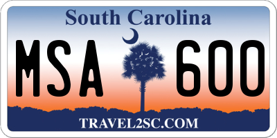 SC license plate MSA600