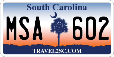 SC license plate MSA602