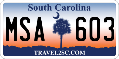 SC license plate MSA603