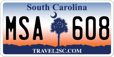 SC license plate MSA608