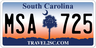 SC license plate MSA725