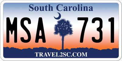 SC license plate MSA731