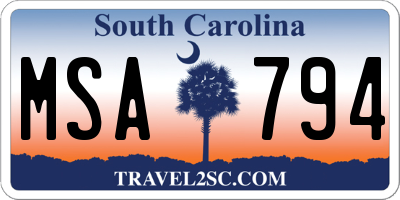 SC license plate MSA794