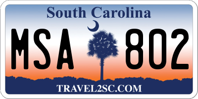 SC license plate MSA802