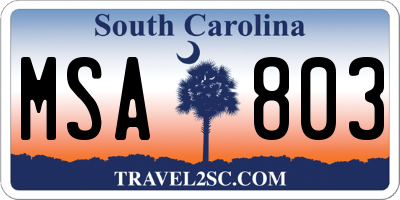 SC license plate MSA803