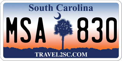 SC license plate MSA830