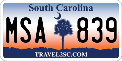 SC license plate MSA839