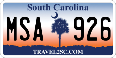 SC license plate MSA926