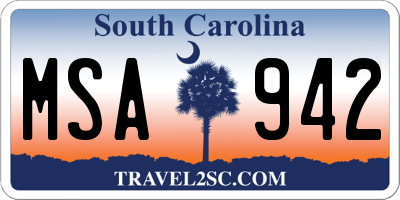 SC license plate MSA942