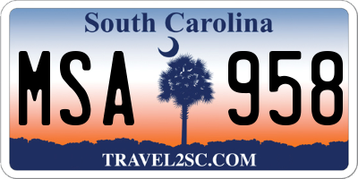 SC license plate MSA958