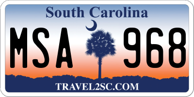 SC license plate MSA968